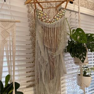 Beaded Fringe Latin ballroom Dress with Iridescent Accents